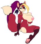 alpha_channel anthro big_breasts blonde_hair blue_eyes breasts canid canine dipstick_tail eye_patch eyewear female fox fur hair hi_res looking_at_viewer mammal markings nude pink_paws red_body red_fur simple_background skidd solo tail tail_markings transparent_background