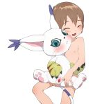  1:1 blush digimon digimon_(species) female gatomon hi_res human looking_at_viewer mammal nude presenting presenting_partner presenting_pussy pussy simple_background spread_legs spreading white_background youjomodoki young 