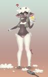  2019 ? anthro anthrofied bovid caprine dark_skin digital_media_(artwork) ear_piercing ear_tag female flat_chested hair hi_res hooves kionant long_hair looking_at_viewer mammal navel nintendo piercing pok&eacute;mon pok&eacute;mon_(species) pubes pussy simple_background solo standing video_games white_hair wool wooloo 