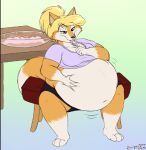 abdominal_bulge anthro belly belly_rub canid canine female fox hand_on_belly hi_res jen_(scottc) licking mammal obese overweight overweight_female scott_calico tongue vore