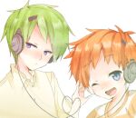  2boys blue_eyes brothers ferb_fletcher fuukou_furiko green_hair multiple_boys open_mouth phineas_and_ferb phineas_flynn red_hair shirt short_hair siblings smile striped_clothes striped_shirt white_background 