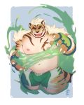  2019 anthro belly bottomwear clothing felid hi_res hombretigre humanoid_hands male mammal merdekyle7 moobs navel nipples overweight overweight_male pantherine shorts solo tiger tokyo_afterschool_summoners video_games 