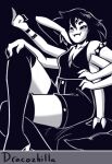 alternative_fashion anthro arachnid arthropod blush breasts cleavage clothed clothing dracozhilla female gesture goth hand_gesture hi_res humanoid middle_finger muffet sitting solo spider undertale undertale_(series)