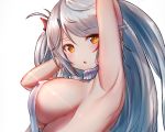  anthropomorphism azur_lane blush breasts close cropped erect_nipples gray_hair long_hair orange_eyes prinz_eugen_(azur_lane) twintails west_(vaem5527) white 