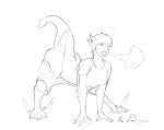  2019 all_fours anthro beverage breasts breath_powers clothing dragon ear_piercing ear_ring female fire fire_breathing hair half-closed_eyes horn koopacap monochrome piercing shirt short_hair simple_background solo spade_tail tail_growth thick_thighs topwear torn_clothing transformation underwear white_background 