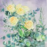  absurdres flower highres leaf no_humans original painting_(medium) plant plant_focus rose traditional_media watercolor_(medium) yellow_flower yellow_rose yu_grassbird 