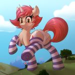  1:1 2019 absurd_res clothing equid equine fan_character female friendship_is_magic hi_res horn legwear macro mammal my_little_pony pattern_clothing pattern_legwear size_difference socks striped_clothing striped_legwear striped_socks stripes stuck sugaryviolet unicorn 