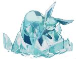  aisutabetao blue_fur blue_tail closed_eyes glaceon highres ice_crystal on_ice pointy_ears pokemon pokemon_(creature) simple_background solo white_background 