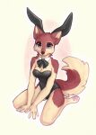 2024 anthro breasts canid canine clothed clothing digital_drawing_(artwork) digital_media_(artwork) fake_ears fake_rabbit_ears female fur hi_res looking_at_viewer mammal pawpads pink_pawpads red_body red_fur simple_background tan_body tan_fur yshanii