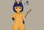 absurd_res andromorph animal_crossing ankha_(animal_crossing) anthro blue_hair bodily_fluids breasts cat_tail chinosenpai felid feline female from_front_position fur genital_fluids genitals hair hi_res humanoid intersex male mammal nintendo nipples nude pussy solo tail vaginal