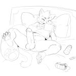 2023 4_fingers 4_toes angry anthro balls bandaid_on_knee bed big_penis bottomless bottomless_male claws clothed clothing condom domestic_cat erection eyebrows eyewear feet felid feline felis fingers furniture gaming genitals hi_res lying lying_on_bed male mammal monocle navel nintendo nintendo_switch nowfloating on_back on_bed pawpads penetrable_sex_toy penis pillow playing_videogame pubes sex_toy sexual_barrier_device shirt shirt_only solo spread_legs spreading toes topwear topwear_only