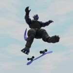  anthro clothed clothing dergdrister dragon drister_(dergdrister) kickflip looking_at_viewer male muscular mythological_creature mythological_scalie mythology outside paw_shoes scalie skateboard solo tongue tongue_out vehicle 