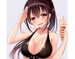  bikini blush breasts brown_hair cleavage close cropped food ice_cream long_hair original ponytail sakura_hiyori swimsuit waifu2x yellow_eyes 