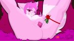 anthro big_tail bite biting_lip bodily_fluids canid canine female flower fox genital_fluids genitals hair hi_res legs_up lewd_eden_games looking_at_viewer lying mammal markings mistletoe nipples nude on_back one_eye_closed orange_eyes pink_body pink_hair pink_nipples plant pussy raccoon_dog solo spread_legs spread_pussy spreading striped_markings striped_tail stripes symbell tail tail_markings tanuki vaginal_fluids wink