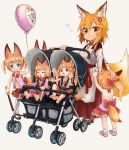  6+girls :3 afterimage animal_ear_fluff animal_ears balloon bell blonde_hair blue_eyes child commentary_request crossover doitsuken eyebrows_visible_through_hair fang fang_out flailing fox_ears fox_tail hair_bobbles hair_ornament japanese_clothes jingle_bell long_hair miko multiple_girls orange_hair petting ponytail senko_(sewayaki_kitsune_no_senko-san) sewayaki_kitsune_no_senko-san short_hair simple_background smile tail toddler twintails white_background yellow_eyes younger 