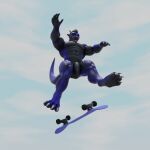  3d_(artwork) anthro balls big_balls big_penis dergdrister digital_media_(artwork) dragon drister_(dergdrister) genitals kickflip looking_at_viewer male muscular mythological_creature mythological_scalie mythology nude outside paws penis scalie skateboard solo tongue tongue_out vehicle 