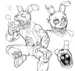  1boy animal_ears asymmetrical_eyes bodysuit decay eye_socket five_nights_at_freddy&#039;s five_nights_at_freddy&#039;s_3 horror_(theme) looking_at_viewer mechanical_legs missing_ear multiple_views open_mouth rabbit_boy rabbit_ears robot sitting sketch springtrap teardrop teeth toothpaste_dd william_afton wire yawning zombie 