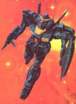  1980s_(style) beam_rifle box_art derivative_work energy_gun gundam gundam_mk_ii gunpla ito_hideaki machinery mecha mecha_focus mobile_suit model_kit nebula official_art painting_(medium) promotional_art retro_artstyle robot science_fiction shield starry_background titans_(gundam) traditional_media v-fin weapon zeta_gundam 