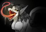  big_breasts bodily_fluids breasts curled_hair dragon drooling drooling_tongue female flophelia hair hi_res invalid_tag long_tail long_tongue mouth_shot mythological_creature mythological_scalie mythology open_mouth saliva saliva_string scalie solo tail tongue vore 