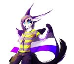  2019 anthro blue_eyes clothed clothing digital_media_(artwork) felid feline flag looking_at_viewer lynx male mammal neotheta neothetaa simple_background smile solo standing white_background 