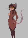  anthro big_ears breasts brown_body brown_fur buckteeth butt camel_toe deerwalker female flat_colors fluffy fur hi_res looking_at_viewer mammal mouse murid murine nipples raised_tail rodent side_boob simple_background smile solo standing tail teeth whiskers yellow_eyes 