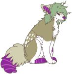 2017 alpha_channel ambiguous_gender brown_body brown_fur canid canine digital_drawing_(artwork) digital_media_(artwork) digitigrade feral feral_with_hair flat_colors full-length_portrait fur green_hair green_outline hair jaspering mammal markings outline paws portrait purple_inner_ear purple_markings purple_nose side_view simple_background sitting snout solo stick_in_hair striped_inner_ear tail transparent_background whisker_spots white_body white_fur