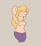  2019 animated anthro belly_dancer big_breasts breasts chip_&#039;n_dale_rescue_rangers clothed clothing dancing disney eyes_closed female fur gadget_hackwrench hair long_hair low_res mammal mouse murid murine navel nipples rodent simple_background solo vylfgor 