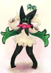  2022 3_claws 3_toes anthro claws feet female front_view fur generation_9_pokemon hi_res mask meowscarada nintendo open_mouth pink_eyes pink_nose pokemon pokemon_(species) simple_background smile solo standing tetetor-oort toes white_background white_body white_fur 
