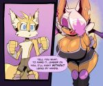 age_difference anthro bat bent_over big_breasts bigdad blonde_hair blue_eyes bottomwear breasts brown_bottomwear brown_clothing brown_shorts canid canine cheek_tuft chest_tuft cleavage clothed clothing comic crop_top dialogue duo english_text eyebrows facial_tuft female fox fur hair hand_wraps highlights_(coloring) hotpants huge_breasts inner_ear_fluff male male/female mammal miles_prower miles_prower_(bigdad) notched_ear older_female pink_highlights rouge_the_bat rouge_the_bat_(bigdad) sega shirt shorts sonic_the_hedgehog_(series) speech_bubble tan_body tan_inner_ear tan_skin text thick_eyebrows topwear tuft white_hair white_inner_ear white_inner_ear_fluff wraps yellow_body yellow_fur younger_male