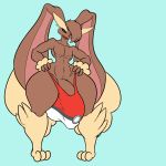  1:1 abs absurd_res anthro artistorphy barely_contained big_bulge black_sclera bulge clothed clothing fur hair hair_over_eye hi_res hyper lagomorph long_ears lopunny male mammal nintendo open_mouth paws pecs penis penis_outline pok&eacute;mon pok&eacute;mon_(species) pose red_eyes simple_background smile solo speedo swimwear thick_thighs timothy_vladislaus toes topless underwear video_games wide_hips 