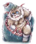 2018 anthro belly blue_eyes brown_fur canid canine fur humanoid_hands male mammal monster moobs nipples overweight overweight_male raccoon_dog roostax_wilddog scar tanuki tentacles wet 