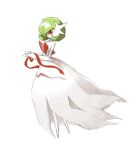  bob_cut dress elbow_gloves gardevoir gloves green_hair hair_over_one_eye mega_gardevoir mega_pokemon pokemon pokemon_(creature) rahner red_ribbon ribbon simple_background strapless strapless_dress white_background white_dress white_gloves 