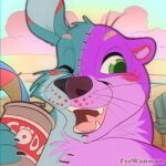 1:1 2023 anthro beach claws container cup detailed_background ferwanwan holding_container holding_cup holding_object icon male mammal mustelid one_eye_closed open_mouth open_smile otter outside paws smile stitch_(sewing) teeth watermark whiskers wink