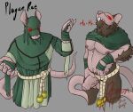  absurd_res anthro bandage bell brown_body brown_fur bulge clothed clothing demonrat fur genitals hi_res male mammal mouse murid murine penis plague_monk rat red_eyes robe rodent skaven solo underwear vermintide warhammer_(franchise) wraps 