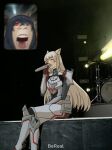  1boy 1girl artist_request drum drum_set fan_screaming_at_madison_beer_(meme) highres instrument long_hair m_(xenoblade) meme microphone music n_(xenoblade) parody singing sitting style_parody tagme xenoblade_chronicles_(series) xenoblade_chronicles_3 