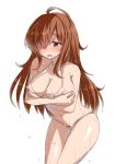  1girl bikini blush breasts brown_eyes brown_hair covered_nipples hair_ornament kono_subarashii_sekai_ni_shukufuku_wo! large_breasts long_hair nipples open_mouth pubic_hair see-through solo swimsuit tori_(minamopa) wet wet_clothes wiz_(konosuba) 