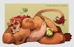  anthro bulge clothing felid grin heart_symbol hi_res indiego lion lounging lying male mammal on_front pantherine seductive smile solo swimwear tail thong underwear 