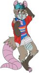 2018 alpha_channel american_opossum anthro barefoot blue_body blue_claws blue_clothing blue_fur blue_hair blue_outline blue_shirt blue_tank_top blue_topwear bottomwear claws clothed clothing common_opossum digital_drawing_(artwork) digital_media_(artwork) eyewear feet finger_claws flat_colors full-length_portrait fully_clothed fur glasses glistening_eyelids grey_body grey_bottomwear grey_clothing grey_fur grey_shorts hair hand_on_own_head heart_symbol hi_res hotpants jacket jaspering male mammal marsupial nonbinary_(lore) outline pink_body pink_inner_ear pink_nose pink_skin pink_tail portrait rectangular_glasses red_clothing red_jacket red_topwear rian_(jaspering) shirt shorts simple_background smile snout solo standing tail tank_top topwear transparent_background watermark