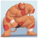 1:1 2016 adios anthro arm_tuft arm_wraps barefoot beard belly belly_tuft big_muscles body_hair boris_(heavyrocksboar) chest_tuft clothed clothing crouching ear_piercing facial_hair feet hair hi_res leg_tuft male mammal musclegut muscular muscular_anthro muscular_male nipples overweight overweight_anthro overweight_male piercing red_hair simple_background smile smirk solo suid suina sumo sumo_wrestler sus_(pig) tuft tusks wild_boar wrappings wraps