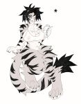  2024 anthro big_breasts black_body black_fur black_hair black_stripes black_tail bra breasts cleavage clothed clothing countershading digital_media_(artwork) felid female full-length_portrait fur hair hair_over_eye hi_res hindpaw holding_object mammal narrowed_eyes nipple_outline one_eye_obstructed pantherine paws portrait simple_background solo striped_body striped_fur stripes tail tail_tuft tan_body tan_fur tan_tail thorn_paw tiger tuft underwear whiskers white_background white_body white_bra white_clothing white_countershading white_fur white_underwear 
