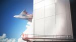  1girl ace_combat_7 aircraft airplane arkbird artist_name blue_sky cloud copyright_name helmet highres kowaremashita railing rosa_cossette_d&#039;elise scaffolding sky solo 