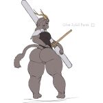  anthro antlers big_butt bottomless bovid butt caprine clothed clothing female goat grey_body grey_hair hair hi_res horn mammal pseudoregalia solo sybil_(pseudoregalia) tail text thick_thighs vespero 