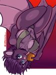  2019 absurd_res anthro bat_wings big_breasts bikini blue_eyes breasts capaoculta_(artist) chiropteran cleavage clothed clothing erect_nipples female fur hair head_tilt hi_res licking looking_at_viewer mammal membrane_(anatomy) membranous_wings navel nipples purple_fur purple_hair skimpy sling_bikini solo swimwear tongue tongue_our tongue_out upside_down wide_hips wings 