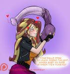  &lt;3 2018 animal_genitalia animal_penis ball_fondling balls bite biting_lip blush clothed clothing disembodied_penis duo english_text equestria_girls equine_penis female fingerless_gloves fondling gloves hair human human_focus lips long_hair male male/female mammal my_little_pony penis self_bite sinsigat solo_focus sunset_shimmer_(eg) text 