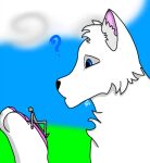  anthro arctic_fox blue_eyes blue_sky canid canine duo exclamation_point extreme_size_difference feral fluffy fox fur handpaw human imminent_vore macro male male/male mammal micro paws question_mark size_difference sky snowy_kai snowy_kai_(character) true_fox white_body white_fur 