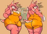  anthro big_butt black_nose blue_body blue_fur breasts butt canid canine canis cleavage clothed clothing conductor&#039;s_wife_(sonic) conductor_(sonic) countershading domestic_dog duo english_text female fur hi_res male mammal pink_body pink_ears pink_fur pink_tail profanity pupils rear_view sega sen_sensational sonic_the_hedgehog_(series) tail tan_body tan_countershading tan_skin text the_murder_of_sonic_the_hedgehog white_body white_countershading yellow_eyes 