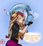  &lt;3 2018 animal_genitalia animal_penis ball_fondling balls bite biting_lip blush clothed clothing disembodied_penis duo english_text equestria_girls equine_penis female fingerless_gloves fondling gloves hair human human_focus lips long_hair male male/female mammal my_little_pony penis self_bite sinsigat solo_focus sunset_shimmer_(eg) text 