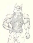  anthro biceps canid canine canis clothed clothing cooper_krager eyebrows hi_res male mammal muscular muscular_anthro muscular_male pecs pinumontbalou remember_the_flowers scar traditional_media_(artwork) wolf 