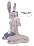  4_toes barefoot black_pawpads bottomwear clothed clothing cutoffs denim denim_bottomwear denim_clothing disney feet female feral hi_res judy_hopps lagomorph leporid makeup mammal pawpads paws plantigrade rabbit selfie shorts snachsugar soles solo toes topless zootopia 