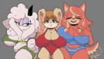  anthro big_breasts bovid breasts canid canine canis caprine cleavage clothed clothing conductor&#039;s_wife_(sonic) female fuckwolfamy group hi_res horn huge_breasts lagomorph lanolin&#039;s_mother_(sonic) leporid looking_at_viewer mammal mature_female nipple_outline rabbit sega sheep side_boob slightly_chubby sonic_the_hedgehog_(series) the_murder_of_sonic_the_hedgehog trio vanilla_the_rabbit wolf 